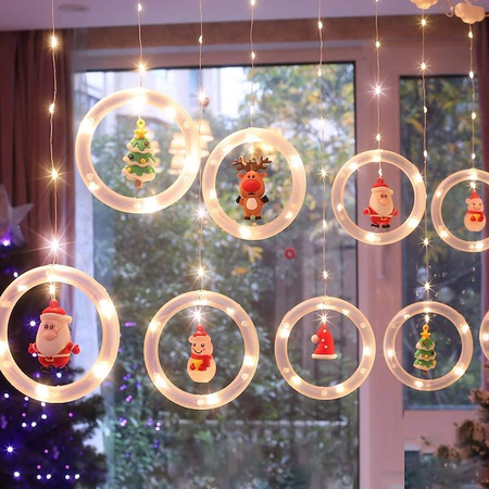 Kurtyna świetlna 110 led girlanda, lampki bombki z figurkami biały ciepły na USB
