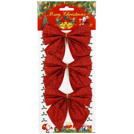 Kokardka świąteczna na choinkę 3 szt. brokatowa zawieszka choinkowa czerwona
