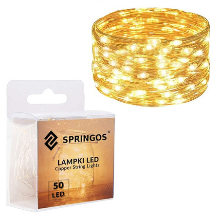 Girlanda świąteczna 100cm z lampkami 50 LED biały ciepły, łańcuch choinkowy, zielony