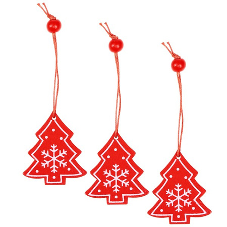 Świąteczne zawieszki 18 szt. drewniana, ozdoba choinkowa zestaw czerwony