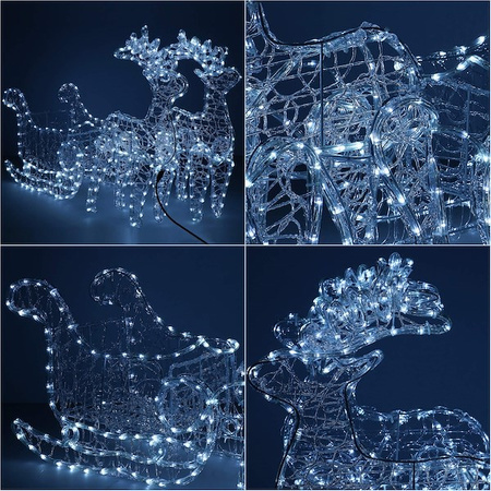 Renifery Led 150 cm świąteczne z saniami świetlna dekoracja do ogrodu biały zimny