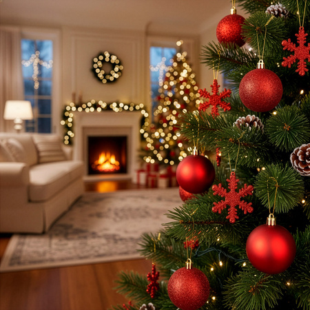 Bombki choinkowe 40 szt. komplet dekoracje świąteczne zawieszki nietłukące, czerwone