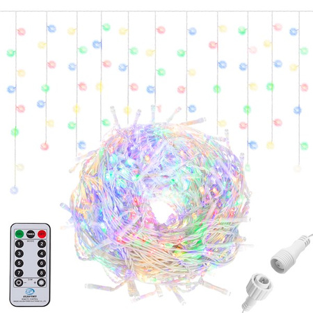 Kurtyna świetlna z pilotem 1000 led girlanda, lampki wewnętrzno-zewnętrzne sople multikolor