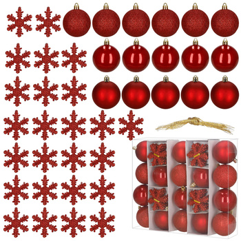 Bombki choinkowe 40 szt. komplet dekoracje świąteczne zawieszki nietłukące, czerwone
