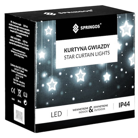 Kurtyna świetlna 138 led girlanda gwiazdki, lampki wewnętrzno-zewnętrzne sople zimny biały