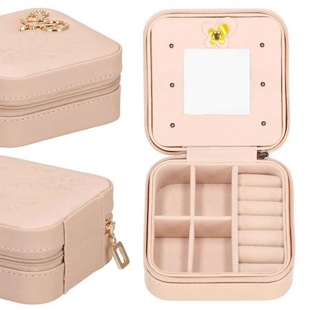 Kufer, szkatułka na biżuterię ekoskóra 10x10x5 cm różowy organizer z przegródkami