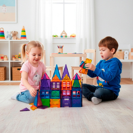 Klocki magnetyczne 3D komplet 48 szt. klocki konstrukcyjne dla dzieci, kolorowe