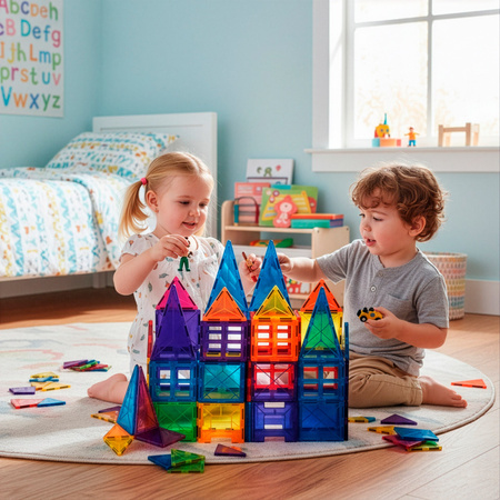 Klocki magnetyczne 3D komplet 48 szt. klocki konstrukcyjne dla dzieci, kolorowe