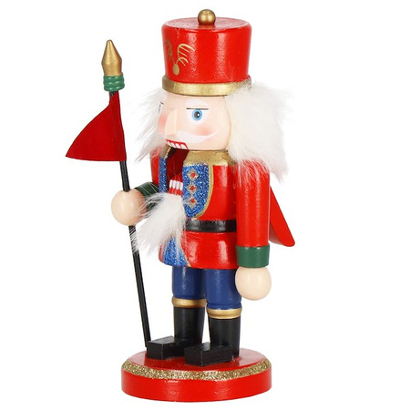 Dziadek do orzechów 15 cm z chorągiewką, drewniany żołnierzyk multikolor, figurka świąteczna