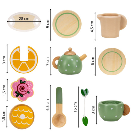 Zestaw śniadaniowy z drewna dla dzieci 14 el. zabawka, kuchenne akcesoria do herbaty