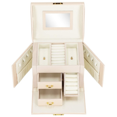 Kufer, szkatułka na biżuterię ekoskóra 17,5x12x13,5 cm jasny różowy z przegródkami