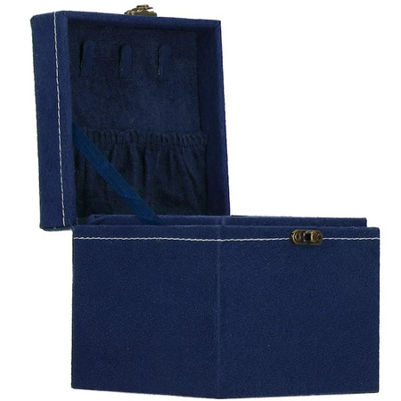 Kufer, szkatułka na biżuterię 12x12x12 cm granatowy z przegródkami welurowy