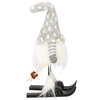 Skrzat na nartach 34 cm ozdoba świąteczna, ruchomy krasnal świąteczny, gnom szary