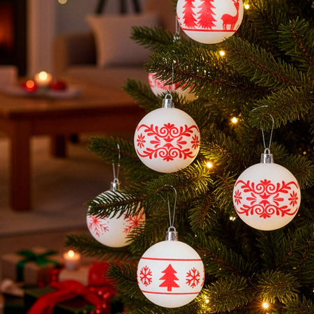 Dekoracje choinkowe, bombki matowe 12 szt. 7 cm ozdoby świąteczne z wzorami, białe