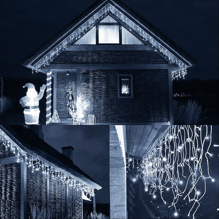 Kurtyna świetlna 750 led girlanda, lampki zewnętrzne sople zimny biały + flash