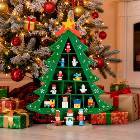 Choinka z drewna z figurkami 28 cm świąteczna dekoracja bożonarodzeniowa