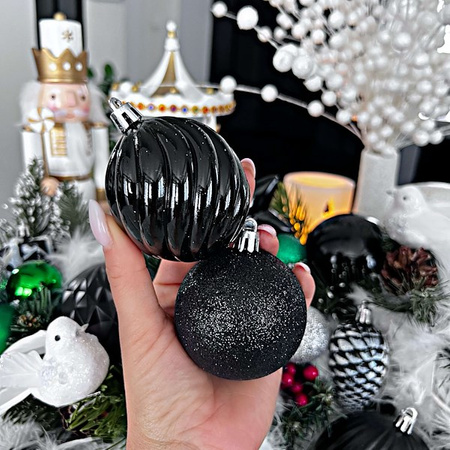 Bombki choinkowe 33 szt. ozdoby świąteczne zestaw z gwiazdą czarne