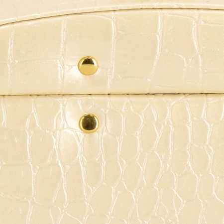 Kuferek, szkatułka na biżuterię 17,5x14x12,5 cm ecru z szufladami i lusterkiem