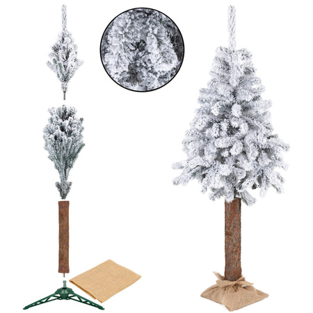 Choinka na pniu jak żywa 180 cm sztuczny świerk śnieżony jak żywy, ze stojakiem