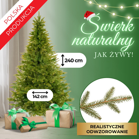 Choinka sztuczna jak żywa 240 cm świerk naturalny ze stojakiem nowoczesny gęsty