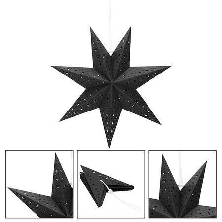 Gwiazda świąteczna papierowa zawieszka choinkowa czarna ażurowa 3D