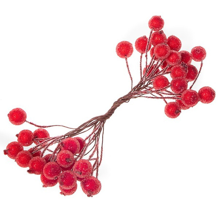 Sztuczna jarzębina ozdobna 100 szt., oszronione gałązki kulki czerwone