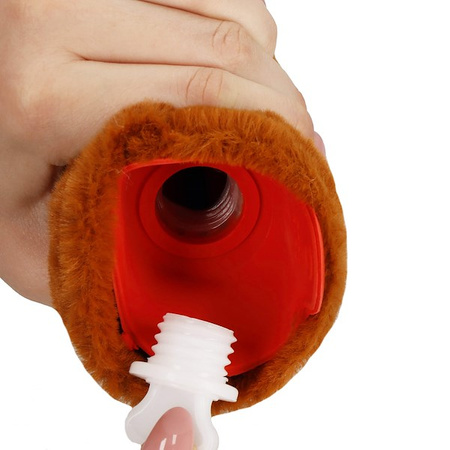 Ogrzewacz, termofor z osłoną duży do rąk z futrzanym pokrowcem wzór niedźwiedź 1L