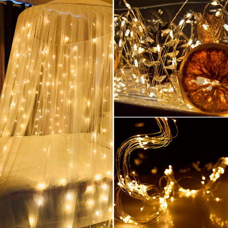 Lampki choinkowe 300 LED na prąd włosy anioła ciepły biały