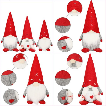 Zestaw skrzatów 3 szt. skrzaty 22-32cm krasnal świąteczny, gnom szary czerwony