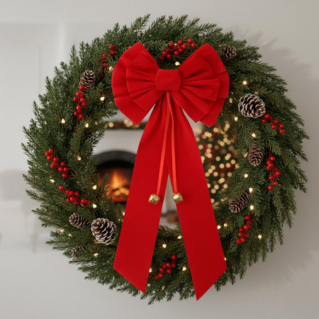 Kokarda na choinkę, drzwi 52 cm dekoracja świąteczna do stroika, czerwona