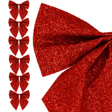 Kokardki świąteczne na choinkę 6 szt. brokatowe zawieszki choinkowe czerwone