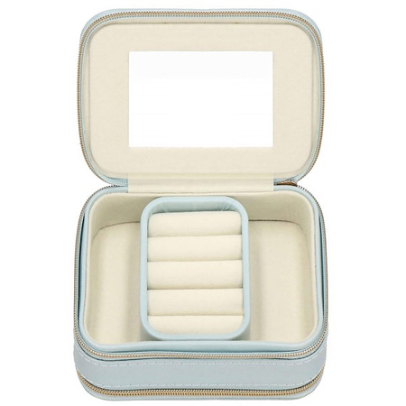Kufer, szkatułka na biżuterię ekoskóra 11,5x8,5x5,5 cm błękitny z przegródkami