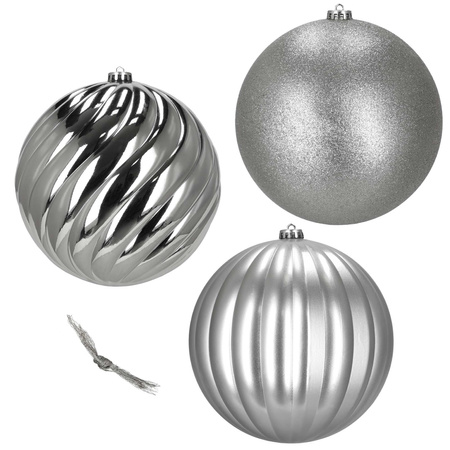 Duże bombki choinkowe 3 szt. ozdoby świąteczne 20,5 cm brokat srebrne