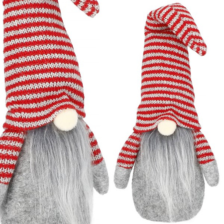 Skrzat 30cm ozdoba świąteczna, krasnal świąteczny, gnom w paski szary