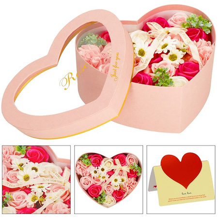 Mydlane róże 24 szt. pudełko flower box serce kwiaty różowe