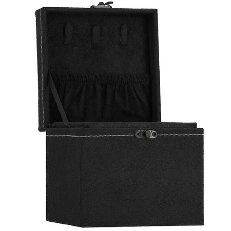 Kuferek, szkatułka na biżuterię 12x12x12 cm czarny z przegródkami welurowy