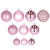 Bombki choinkowe 100 szt. ozdoby świąteczne zestaw różne rozmiary różowe