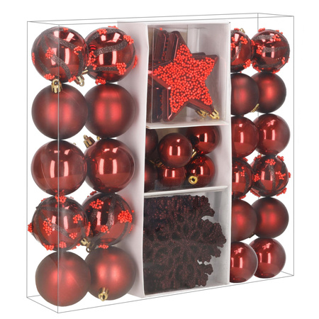 Bombki choinkowe, zawieszki zestaw 40 szt. dekoracje świąteczne do stroika, nietłukące bordowo-czerwone