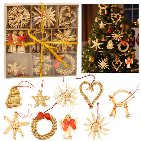 Zawieszki choinkowe ze słomy, naturalne dekoracje świąteczne 27 szt. bombki, brązowe