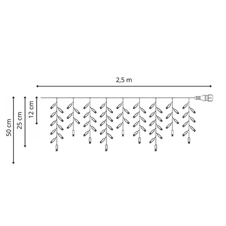 Kurtyna świetlna 50 Led lampki choinkowe sople 2,5 m zimny biały + zimny biały flash