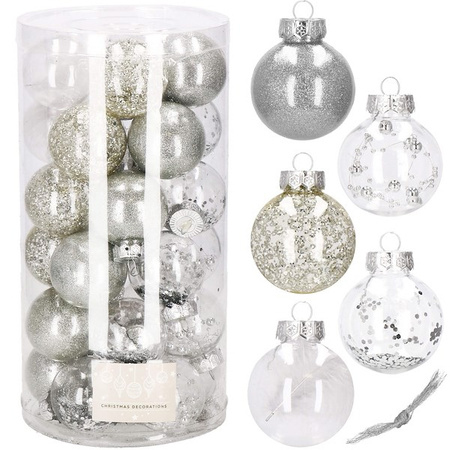 Bombki choinkowe przeźroczyste 30 szt. srebrny, złoty 6cm zestaw choinkowy
