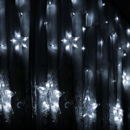 Kurtyna świetlna 92 led girlanda gwiazdki, lampki wewnętrzno-zewnętrzne sople zimny biały
