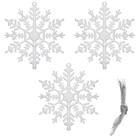 Zawieszka na choinkę śnieżynki 3 szt. ozdoba świąteczna 12 cm biały brokat