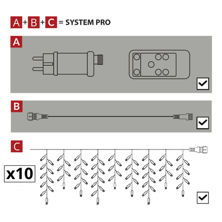 Kurtyna świetlna zewnętrzna PRO 500 Led lampki sople 25 m ciepły biały + zimny biały flash