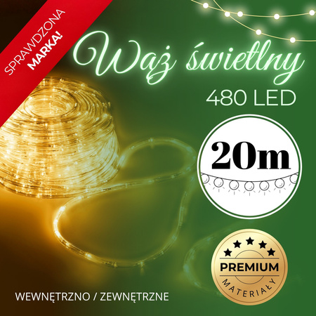 Wąż świetlny 480 Led biały ciepły 21,5 m z programatorem IP44