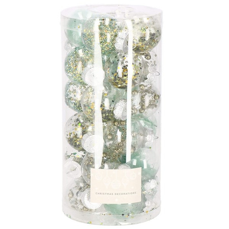 Bombki choinkowe przeźroczyste 24 szt. zielony, złoty 5cm zestaw choinkowy