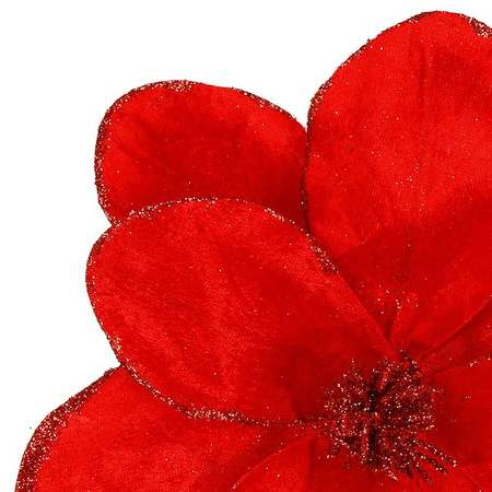 Magnolia sztuczny kwiat gałązka czerwona z brokatem