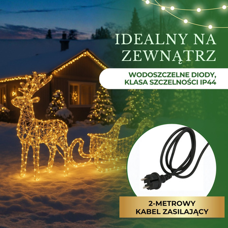 Renifer Led 150 cm świąteczny z saniami świetlna dekoracja do ogrodu biały ciepły