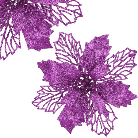 Gwiazda betlejemska, sztuczny kwiat, poinsecja ażurowa fioletowa z brokatem