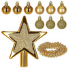 Bombki choinkowe złote 11 szt. zestaw gwiazda, łańcuch koraliki, bombki brokatowe